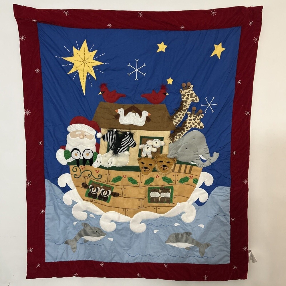 Home Interiors‎ Wall Hanging Plush Santa Noahs Ark Christmas Embellished 3D